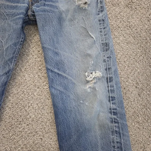 Levis 501 Jeans Mens 36x38 Blue Denim Straight Leg Button Fly Distressed Stained - Picture 6 of 16